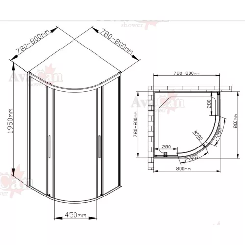 Душевой уголок AvaCan HC 80/90/100/120 MT, Цвет стекла: матовое, Цвет профиля: Хром, Выбрать размер: 80х80, изображение 7