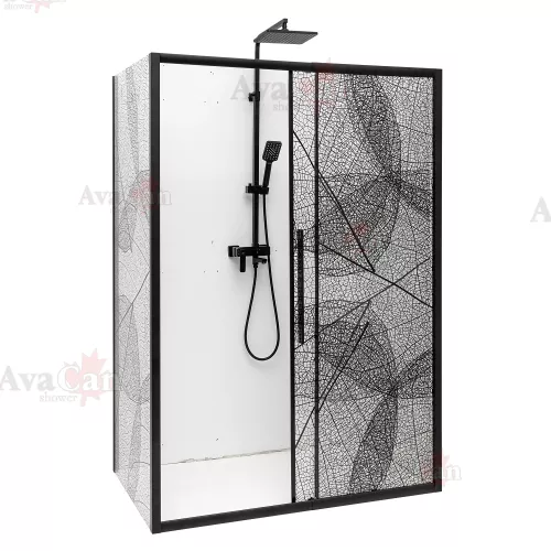 Душевой уголок AvaCan FB+SB с рисунком/черный, Цвет стекла: с рисунком, Цвет профиля: Черный, Выбрать размер: 120-140х80, изображение 4