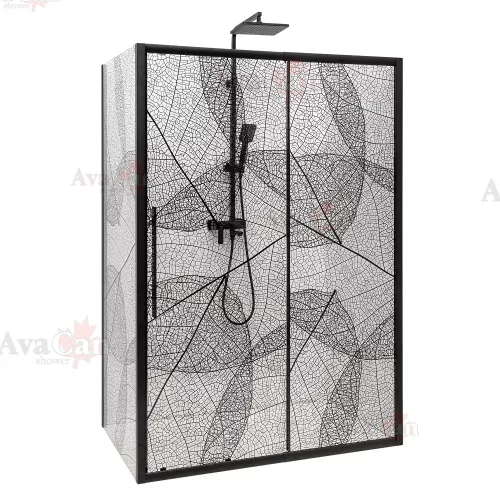 Душевой уголок AvaCan FB+SB с рисунком/черный, Цвет стекла: с рисунком, Цвет профиля: Черный, Выбрать размер: 120-140х80, изображение 5