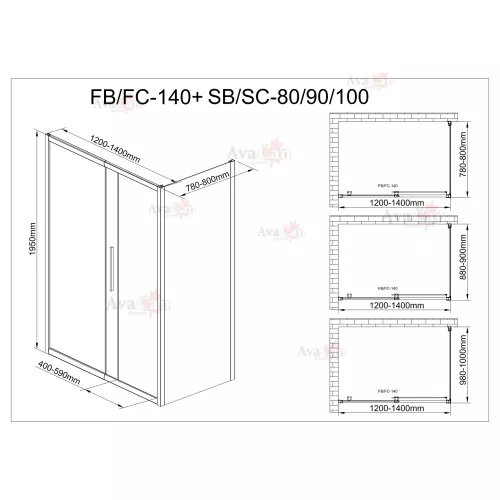 Душевой уголок AvaCan FB+SB с рисунком/черный, Цвет стекла: с рисунком, Цвет профиля: Черный, Выбрать размер: 120-140х80, изображение 12