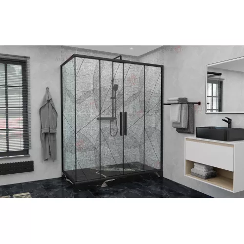 Душевой уголок AvaCan FB2  с рисунком/черный, Цвет стекла: с рисунком, Цвет профиля: Черный, Выбрать размер: 170-190х90, изображение 2