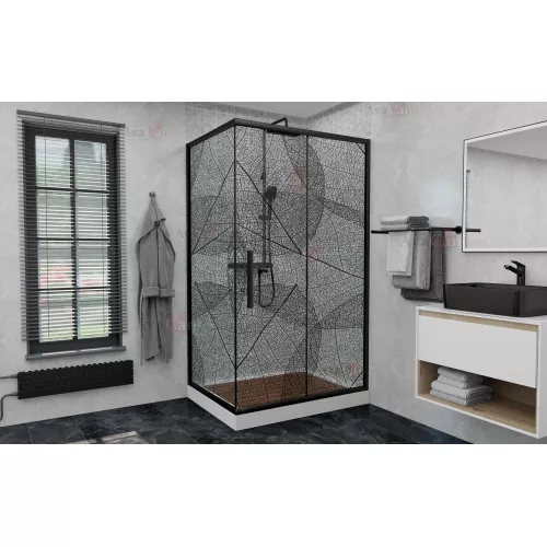 Душевой уголок AvaCan FB+SB с рисунком/черный, Цвет стекла: с рисунком, Цвет профиля: Черный, Выбрать размер: 120-140х80, изображение 3