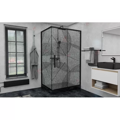 Душевой уголок AvaCan FB+SB с рисунком/черный, Цвет стекла: с рисунком, Цвет профиля: Черный, Выбрать размер: 120-140х80, изображение 2