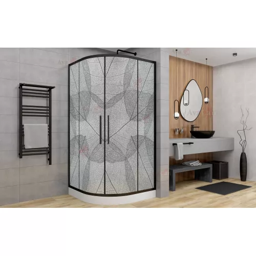 Душевой уголок AvaCan HB 80/90/100/120 MT, Цвет стекла: матовое с рисунком, Цвет профиля: Черный, Выбрать размер: 80х80, изображение 2
