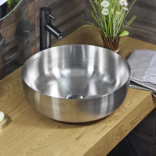 Раковина 400 Lake MELANA Profline САТИН накладная круглая 400, Сифон, донный клапан, Выбрать цвет: Сатин