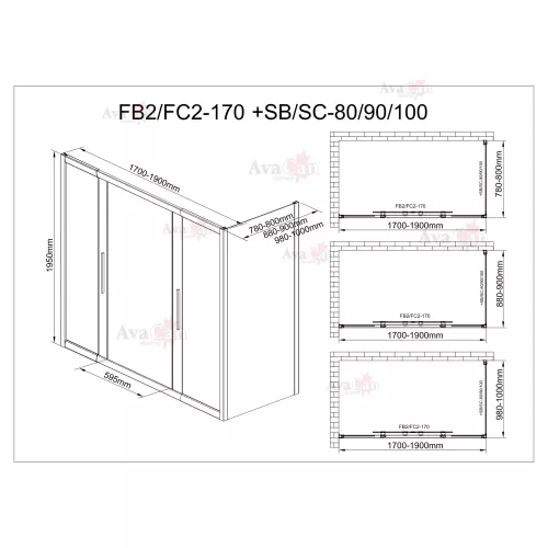Душевой уголок AvaCan FC2 матовое/хром, Цвет стекла: матовое, Цвет профиля: Хром, Выбрать размер: 170-190х80, изображение 8