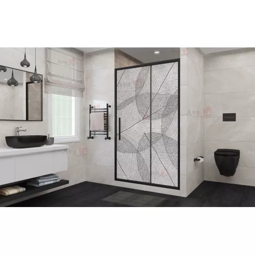 Душевая дверь в нишу AvaCan FB MT, Цвет стекла: матовое с рисунком, Цвет профиля: Черный, Выбрать размер: 120-140, изображение 2