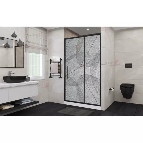 Душевая дверь в нишу AvaCan FB MT, Цвет стекла: матовое с рисунком, Цвет профиля: Черный, Выбрать размер: 120-140, изображение 3