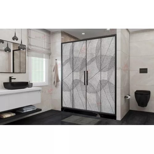 Душевая дверь в нишу AvaCan FB MT, Цвет стекла: матовое с рисунком, Цвет профиля: Черный, Выбрать размер: 170-190, изображение 2