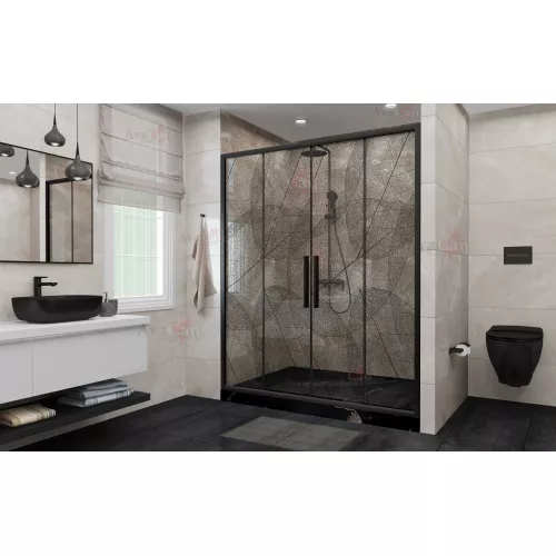 Душевая дверь в нишу AvaCan FB2, Цвет стекла: с рисунком, Цвет профиля: Черный, Выбрать размер: 170-190, изображение 2