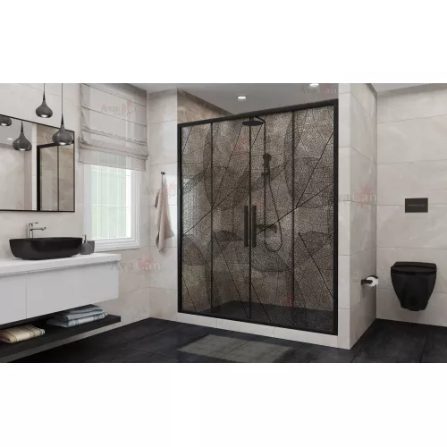 Душевая дверь в нишу AvaCan FB2, Цвет стекла: с рисунком, Цвет профиля: Черный, Выбрать размер: 170-190, изображение 3