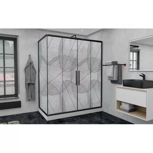 Душевой уголок AvaCan FB2 матовое с рисунком/черный, Цвет стекла: матовое с рисунком, Цвет профиля: Черный, Выбрать размер: 170-190х90, изображение 2