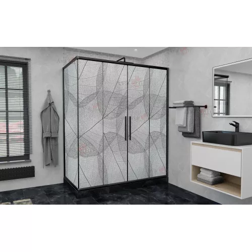 Душевой уголок AvaCan FB2 матовое с рисунком/черный, Цвет стекла: матовое с рисунком, Цвет профиля: Черный, Выбрать размер: 170-190х90, изображение 4