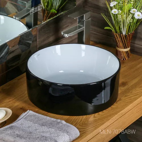 Раковина MELANA MLN-7078ABW (черно-белая), Выбрать цвет: Черно-белая, Выбрать размер: 41х41х15, изображение 3