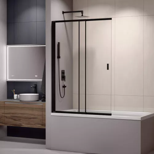Шторка на ванну RGW SC-40B, Цвет стекла: прозрачное, Цвет профиля: Черный, Выбрать размер: 100