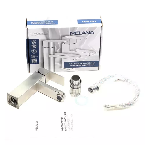 Смеситель д/ум MELANA-610201 Cubo нерж.сталь, однорычажный, сатин, литой излив, изображение 2