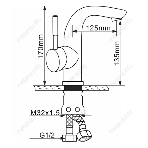 Смеситель д/ум MELANA-F6105 нерж.сталь, однорычажный, сатин, литой излив, изображение 2