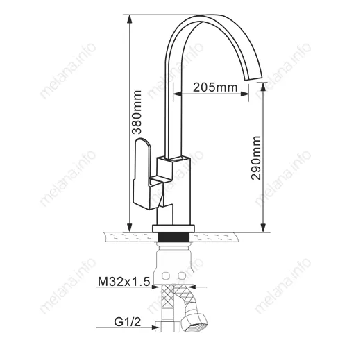 Смеситель д/кухни MELANA-F8112 нерж.сталь, однорычажный, сатин, высокий излив, изображение 3