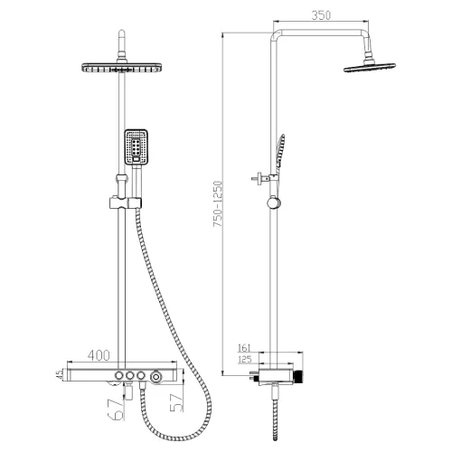 Душевая система MELANA-610501B MALE нерж.сталь, с тропическим душем, лейкой, изображение 6