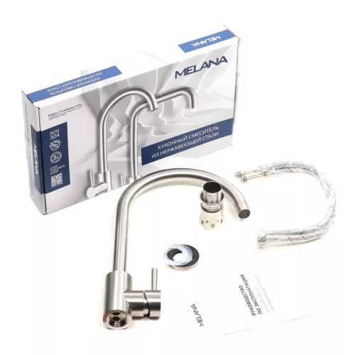 Смеситель д/кухни MELANA-610103 Tondo нерж.сталь, однорычажный, сатин, литой излив, Выбрать цвет: Хром, изображение 2