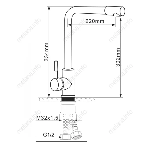 Смеситель д/кухни MELANA-F8107 нерж.сталь, однорычажный, сатин, высокий излив, изображение 2