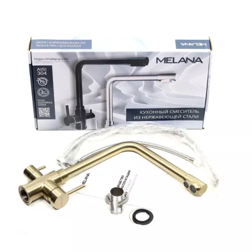 Смеситель д/кухни MELANA-F9505HG нерж.сталь, с переключателем на фильтр, однорычажный, золото, Выбрать цвет: Золото, изображение 2