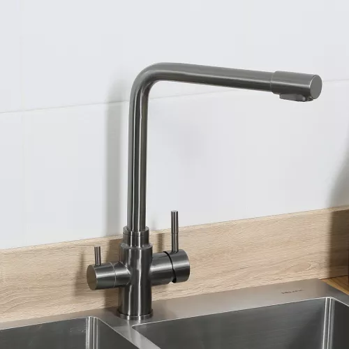 Смеситель д/кухни MELANA-F9505HB нерж.сталь, с переключателем на фильтр, однорычажный, графит, Выбрать цвет: Оружейная сталь