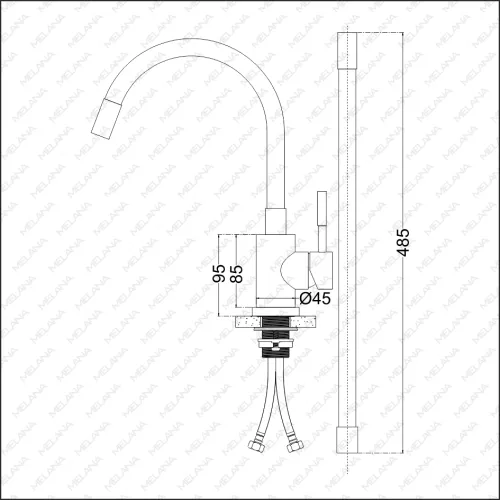 Смеситель д/кухни MELANA ELASTICO-610401B нерж.сталь, однорычажный, гибкий излив, сатин+черный, Выбрать цвет: Черный, изображение 2