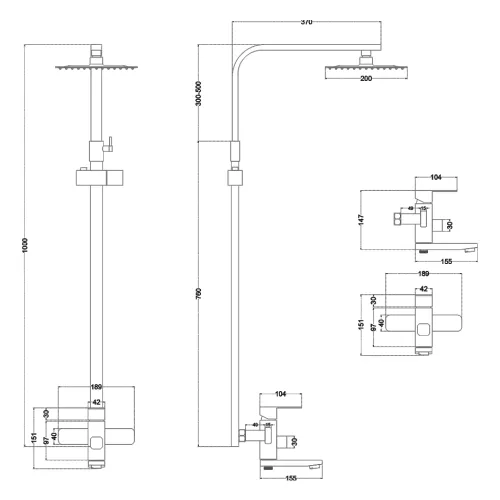 Душевая система MELANA-610307-1 Stello нерж.сталь, с тропическим душем, лейкой и смесителем, изображение 3