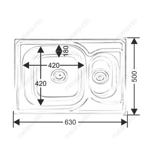 Мойка 6350S MELANA 0,8/180  1,5-я чаша врезная п с сифоном, изображение 2