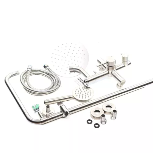 Душевая система MELANA-610107 Tondo нерж.сталь, с тропическим душем, лейкой и смесителем, Выбрать цвет: Хром, изображение 7