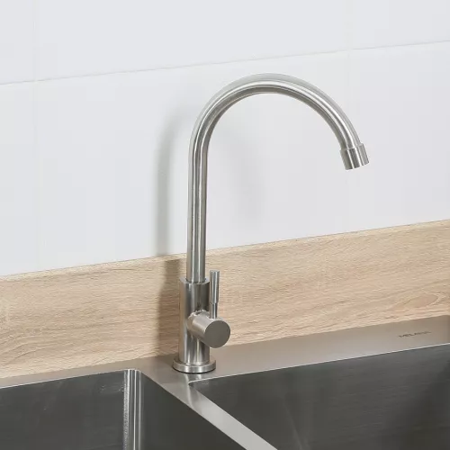Смесители: Кран для кухни водоразборный (МОНО) MELANA-F6113 нерж.сталь, однорычажный, сатин 1 в магазине Акватория