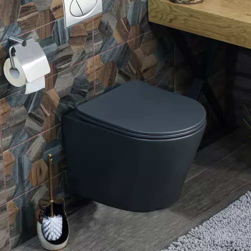 Унитаз подвесной безободковый MLN-310302MDG (матовый темно-серый), крышка дюропласт, Выбрать цвет: Темно-серый