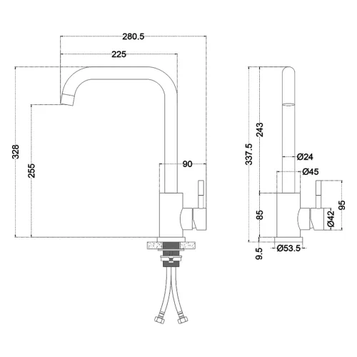 Смеситель д/кухни MELANA-610104 Tondo нерж.сталь, однорычажный, сатин, литой излив, Выбрать цвет: Хром, изображение 3