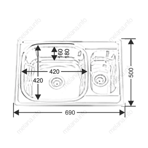 Мойка 6950S U MELANA 0,6/0,8/160 1,5-я чаша врезнаяс сифоном, Внешний вид: толщина 0,6, изображение 4