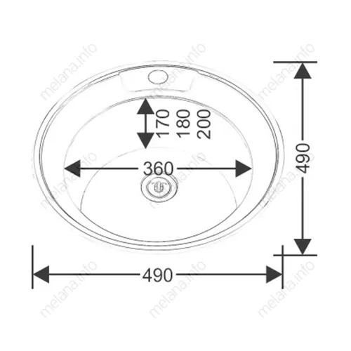 Мойка 490 MELANA 0,8/180 врезная  с сифоном, Выбрать размер: 49х49х18, изображение 2
