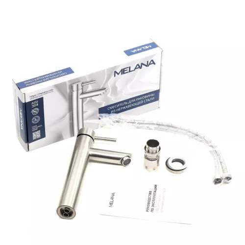 Смеситель д/ум MELANA-610102 Tondo нерж.сталь, однорычажный, сатин, литой излив, Выбрать цвет: Хром, изображение 3