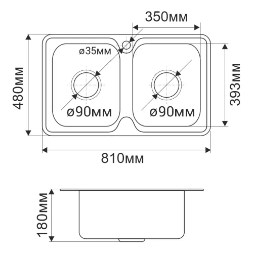 Мойка 8148S MELANA 0,6/180 2-я чаша врезная  с сифоном, изображение 4