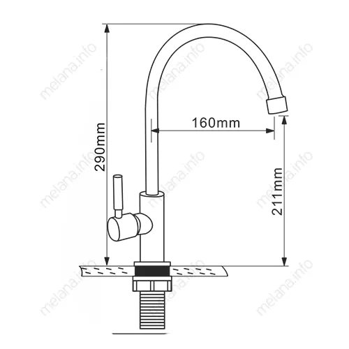 Кран для кухни водоразборный (МОНО) MELANA-F6113 нерж.сталь, однорычажный, сатин, изображение 2