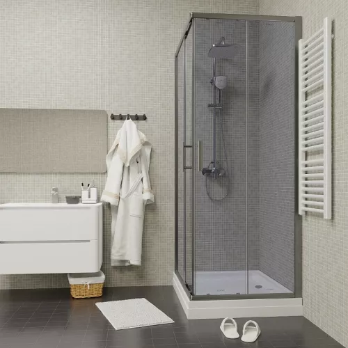 Душевой уголок Quadro QZ71S/QZ81S PARLY с поддоном, тонированное, Цвет стекла: тонированное, Цвет профиля: Хром, Выбрать размер: 100х70, изображение 3