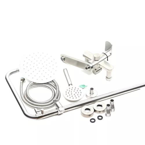 Душевая система MELANA-610307 Stello нерж.сталь, с тропическим душем, лейкой и смесителем, изображение 3