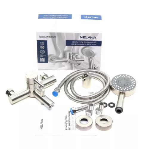 Смеситель д/ванны MELANA-610105 Tondo нерж.сталь, однорычажный, сатин, литой излив, изображение 3