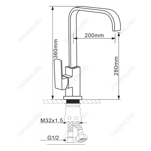 Смеситель д/кухни MELANA-F8113 нерж.сталь, однорычажный, сатин, высокий излив, изображение 2