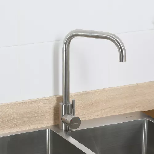 Смеситель д/кухни MELANA-610104 Tondo нерж.сталь, однорычажный, сатин, литой излив, Выбрать цвет: Хром