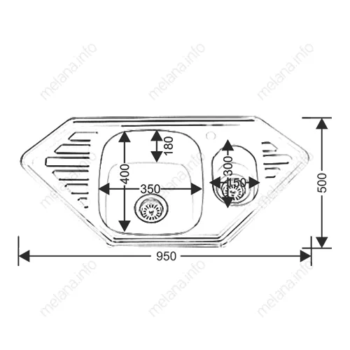 Мойка 9550C MELANA 0,8/180 1,5-я чаша врезная  с сифоном, изображение 4