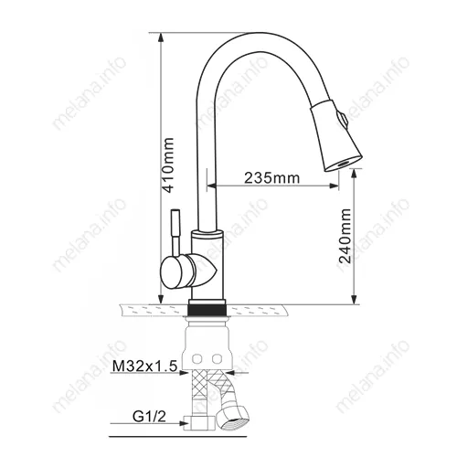 Смеситель д/кухни MELANA-F8110 нерж.сталь, однорычажный, сатин, вытяжной излив, изображение 2