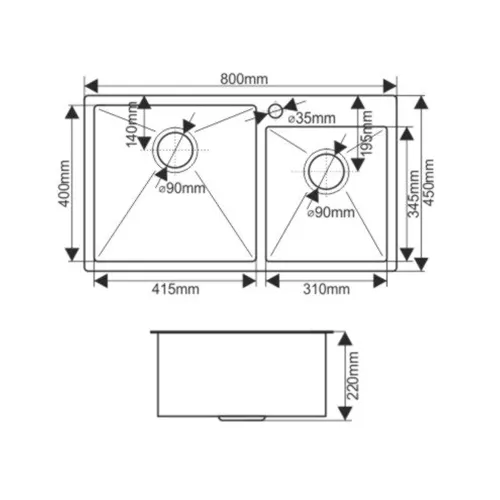 Мойка S8045HG MELANA ProfLine 3,0/220 ЗОЛОТО 2-я чаша, врезная, Выбрать цвет: Золото, изображение 3