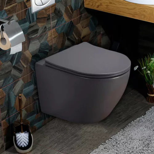 Унитаз подвесной безободковый MELANA MLN-310303MDG матовый темно серый, Выбрать цвет: Темно-серый