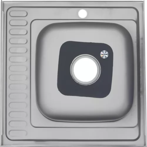 Мойка 6060 L/R MELANA 0,8/180 декор/полированная  накладная  с сифоном, Внешний вид: Покрытие декор, Ориентация: левая, изображение 3