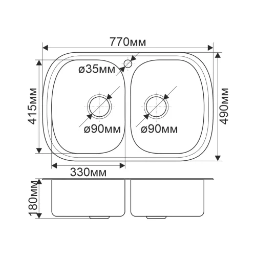 Мойка 7749S MELANA 0,8/180 ИУ 2-я чаша врезная без сифона, изображение 2